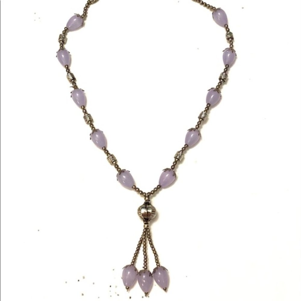 Vintage Silver Purple Blue Jade Tassel Necklace